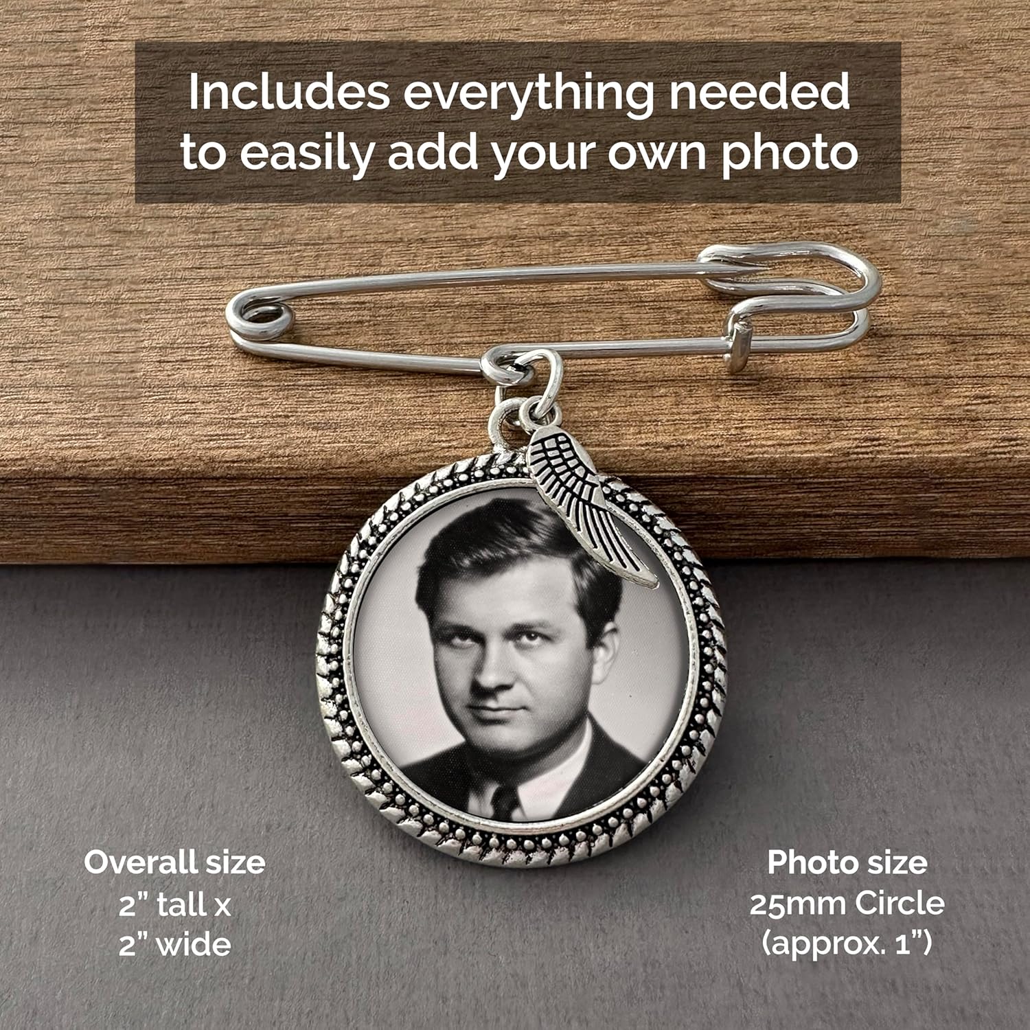 Wedding Boutonniere Bouquet Charm Pin Angel Wing Photo Charm Mother of The Bride Groom with Photo Resizing Software - Image 3