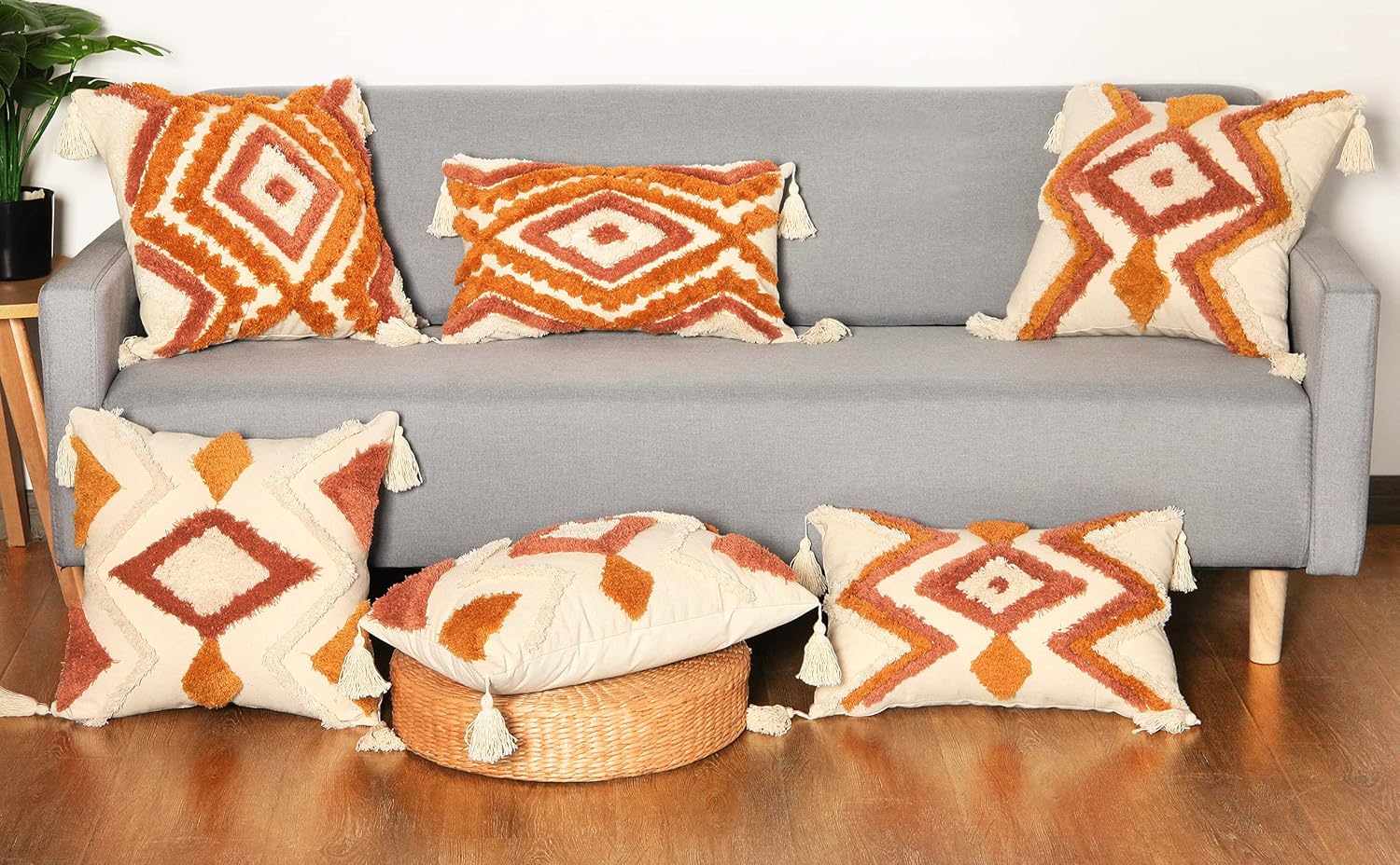 Merrycolor Boho Lumbar Throw Pillow Cover 12x20 inch,Bohemian Tufted Decorative Pillow Covers with Tassels for Couch Sofa Bedroom Living Room - Image 7