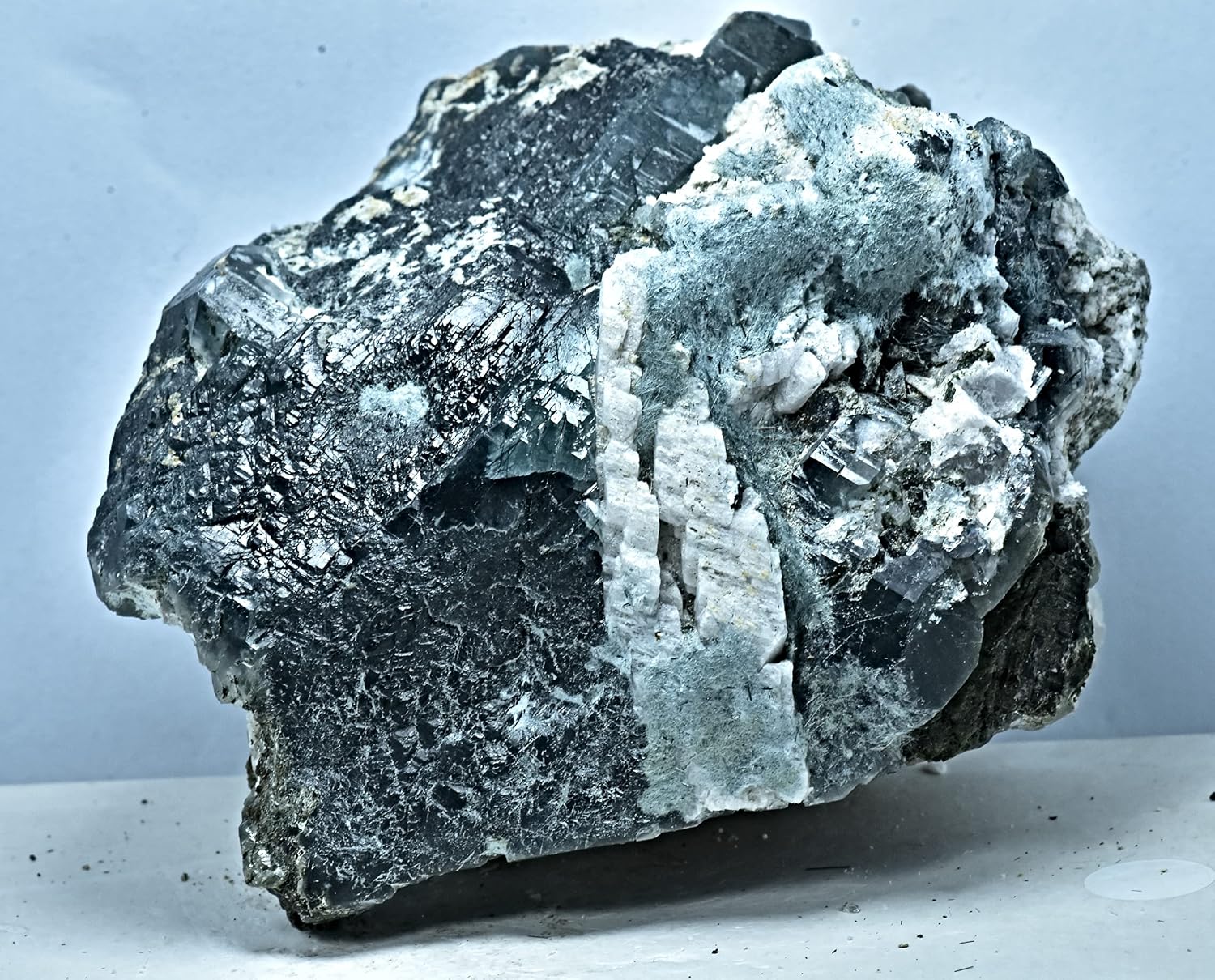 Wow 505 Gram Riebeckite Included Bluish Quartz Crystal w/Feldspar & Aegirine