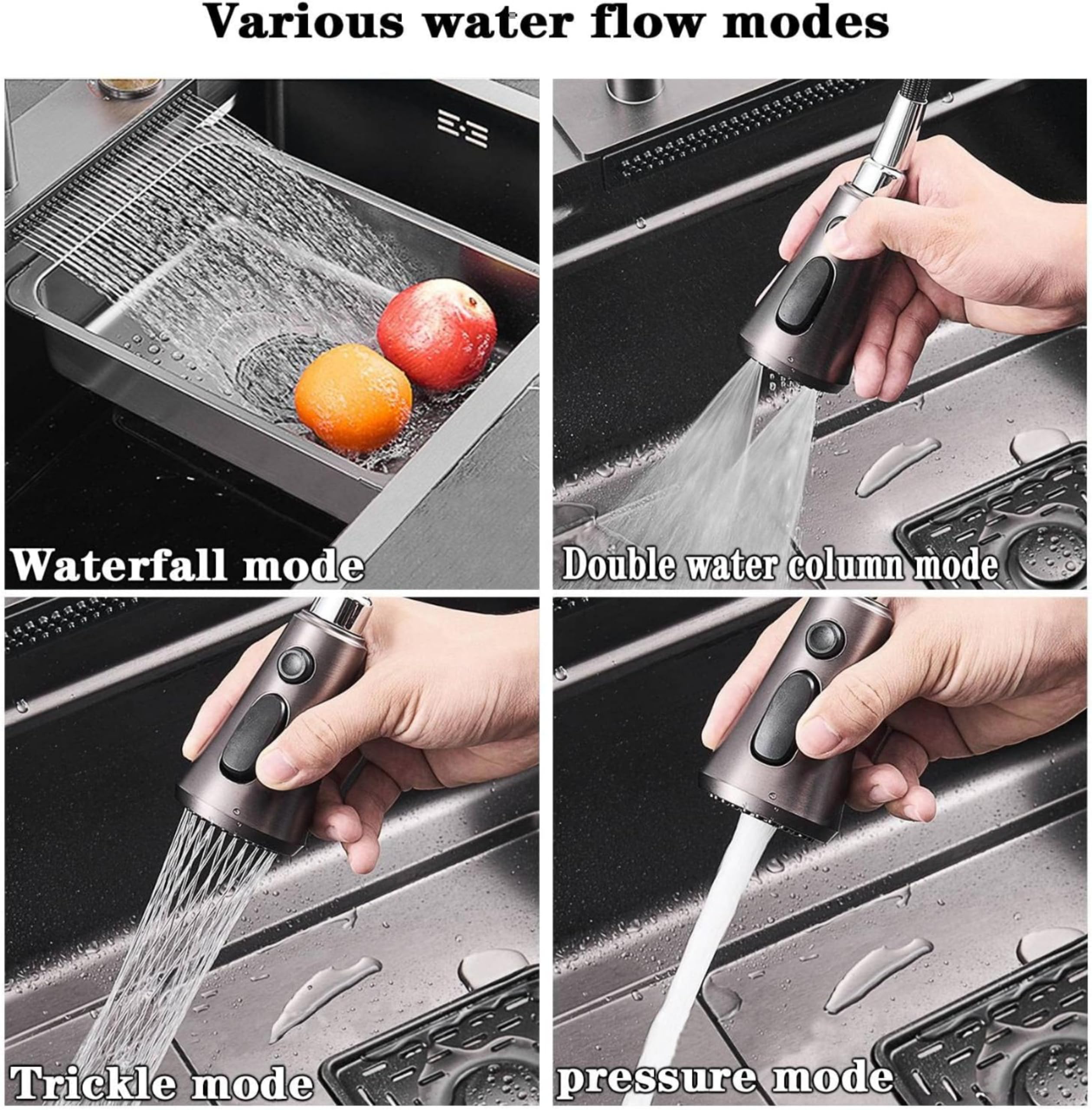 Fossa 47"x18"x10" Inch 5-Year Warranty Double Bowl Waterfall Kitchen Sink Honeycomb Embossed Sink with black Nano Coating, Pure Stainless Steel Sink, faucet with all Accessories. 4
