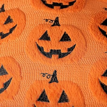 4TH Emotion Halloween Pumpkin Decorative Pillow Covers 18x18 Set of 2, Orange Soft Plush Faux Fur Farmhouse Throw Cushion Cases for Fall Autumn Holiday Home Decorations