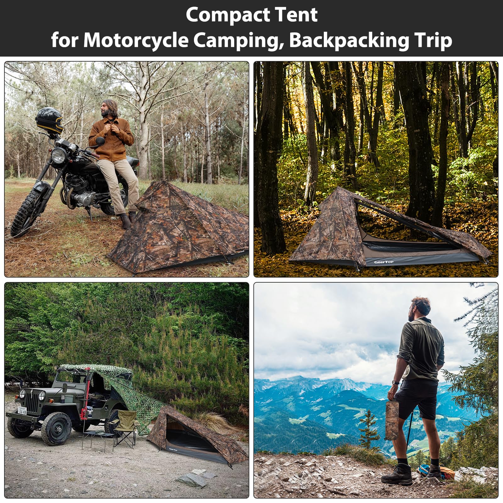 GEERTOP 1 Person Biwakzelt Biwaksack Zelt Trekkingzelt Campingzelt Minipack Leicht, 3 bis 4 Jahreszeiten für Outdoor Camping Wandern Reisen und Klettern
