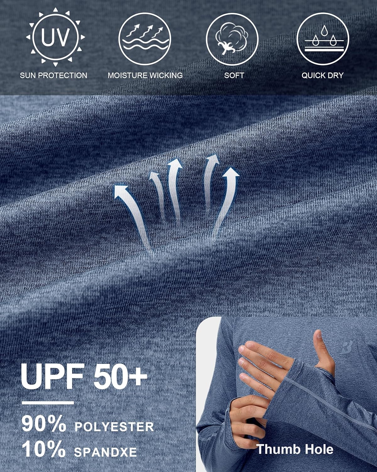 Roadbox Mens UPF 50+ Fishing Shirts, Long Sleeve UV Sun Hoodie, Hiking Running Swim Athletic Workout Shirt - Image 4