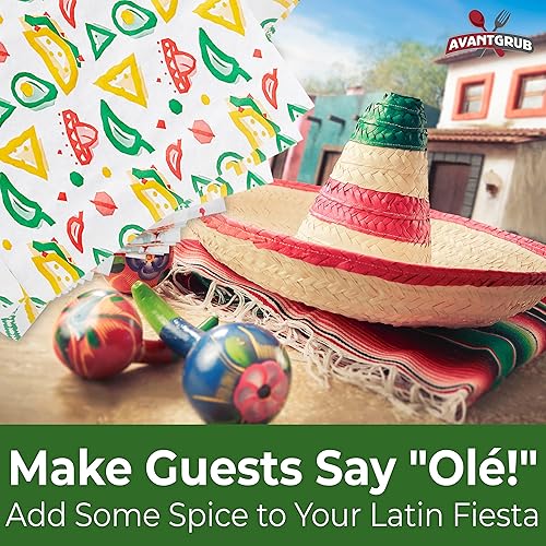Miniatura 3 de Divertido, Fiesta Style papel de delicatessen de 12 pulgadas, 50 unidades a prueba de grasa, apto para microondas, tejido mexicano ideal para