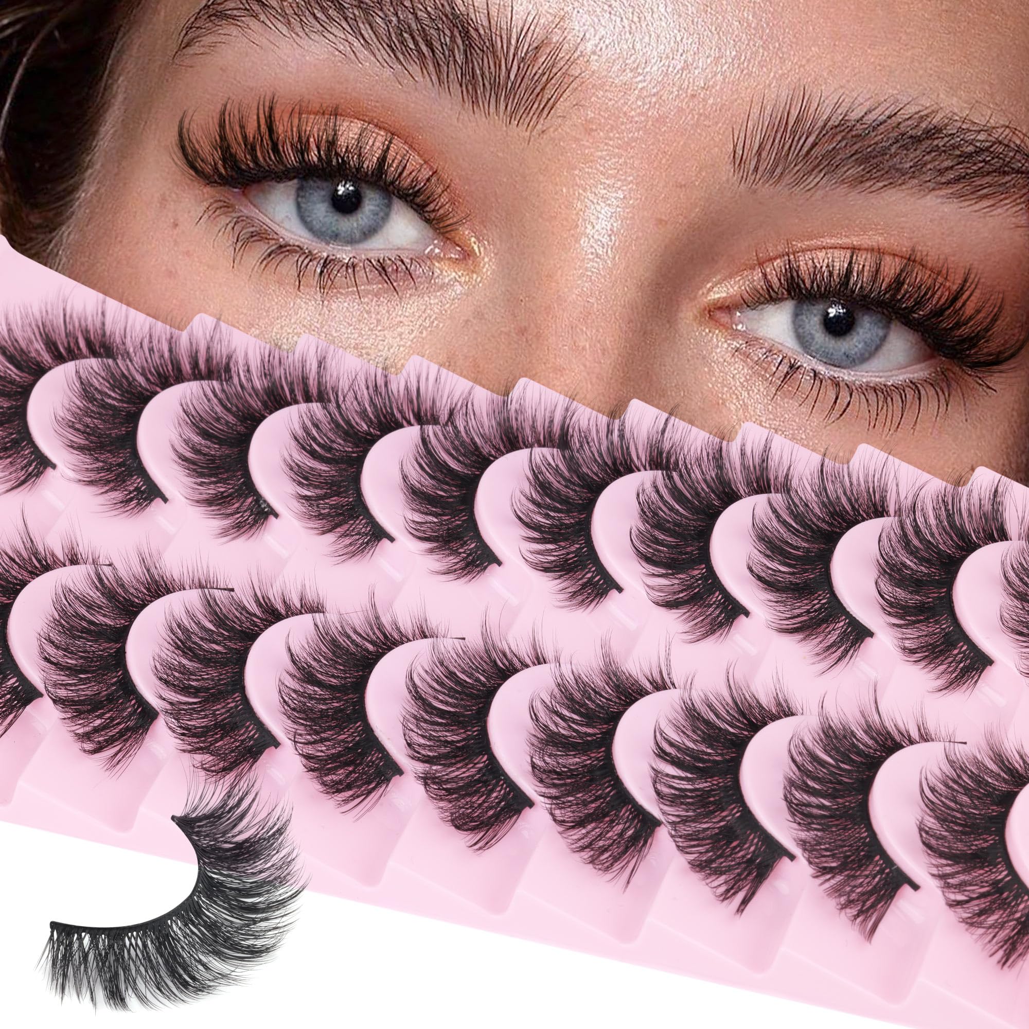 HeyAlice False Eyelashes Wispy Lashes Mink Fluffy Lashes Cat Eye Lashes Natural Eyelashes Wispy False Lashes 3D Strip Lashes 10 Pairs Lashes Pack