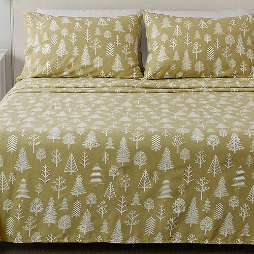 Juego de sábanas de franela de 4 piezas, 100% algodón turco, tamaño King, Winter Lodge  Sábanas y fundas de almohada de algodón estampado  Sábanas