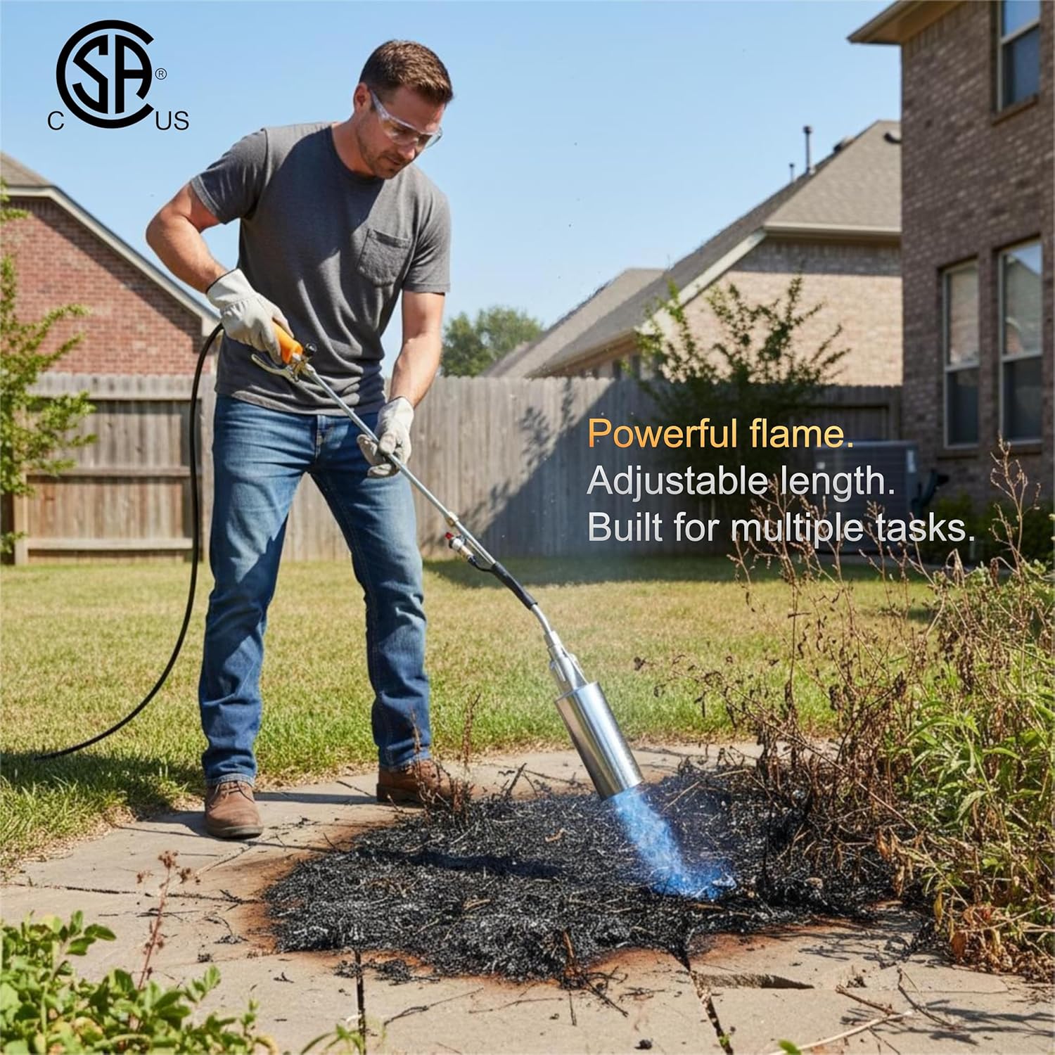 Propane Torch Weed Burner with Storage Bag, 1,800,000 BTU Heavy Duty Flame Control Blow Torch with 12.5FT Hose, Flame Thrower Gun with Long/Short Mode for Garden Weed, Roof Asphalt Work, Ice Melting