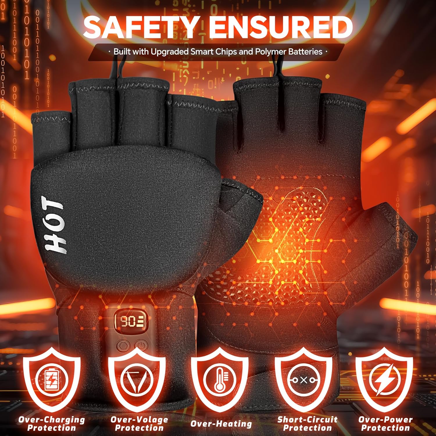 Heated Gloves for Men Women- Rechargeable Electric Full&Half Hands Heated Gloves Outdoor Work Arthritis Pain Relief Hot Compress Hand Warmers for Cycling Skiing Hunting - Image 5