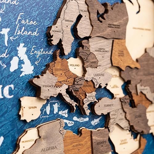 Miniatura 8 de ENJOY THE WOOD Framed World Map Wall Art Wood Travel Decor 3D World Map On Board 3 Panels Wall Rustic Decoration Housewarming Gift (Large, Triptych,