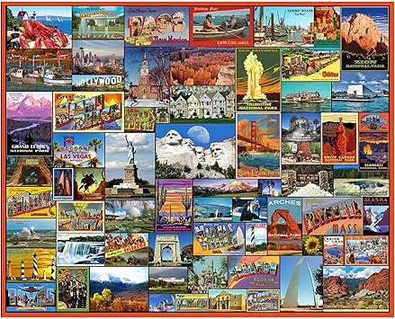 White Mountain 1000 Piece Jigsaw Puzzle Iconic Travel Collage Puzzles with Large Pieces for Adults and Family 24"x30" - Best Places in America