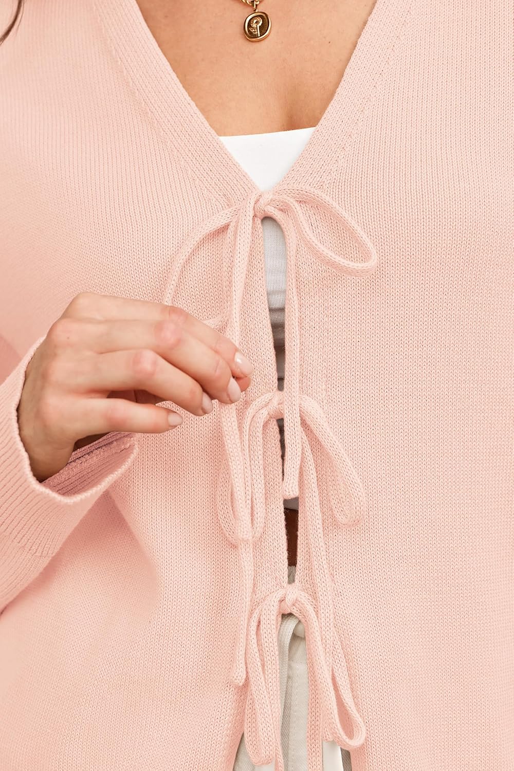 Arach&Cloz Women's Cozy Cotton Tie Front Fall Trendy Bow Cardigan Sweaters 2025 - Image 5