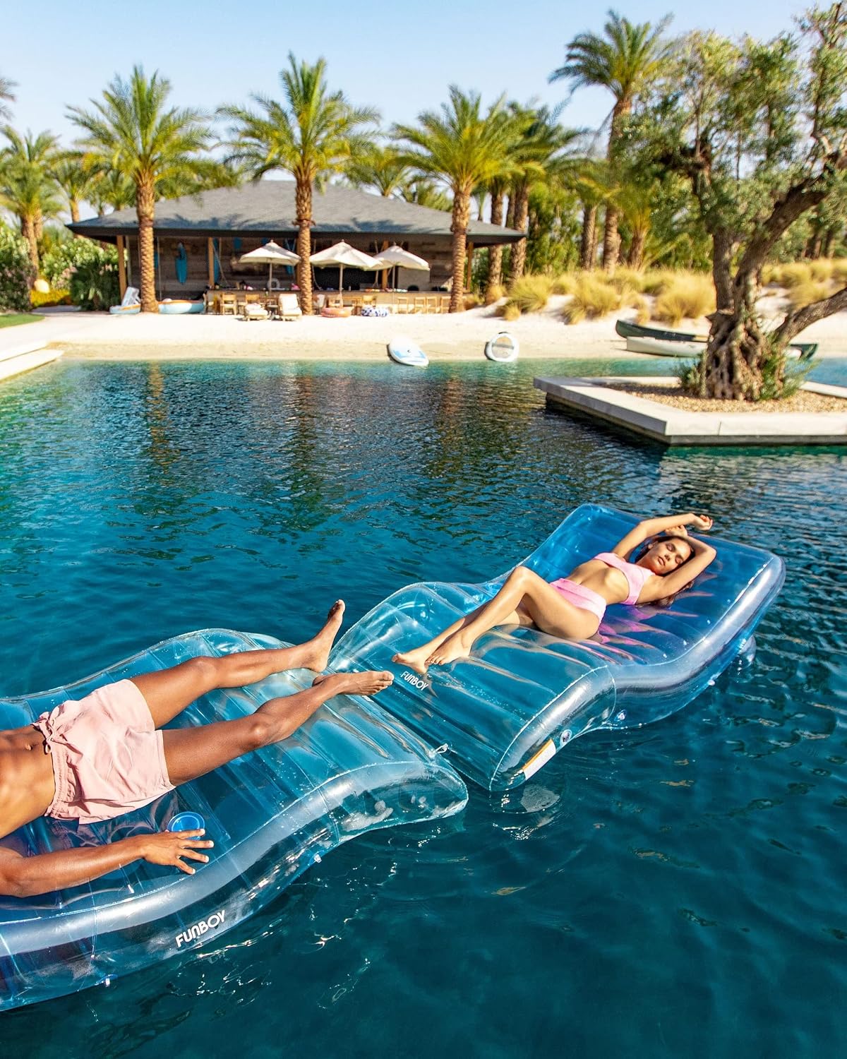 FUNBOY Giant Inflatable Luxury Tri-Color Blue Chaise Lounger, Chair Pool Float for Adults, Perfect for a Summer Pool Party, Bundle Pack of 2