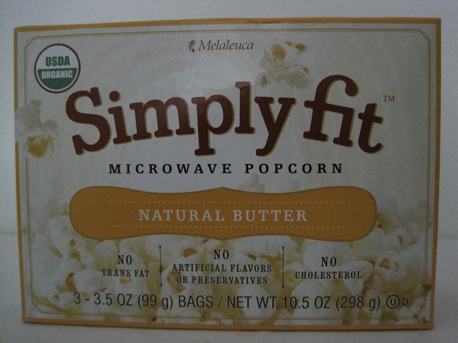 Melaleuca Simply Fit Microwave Popcorn--Natural Butter Flavor-3-3.5 OZ.(99g) Bags/NET WT 10.5 OZ(298g)