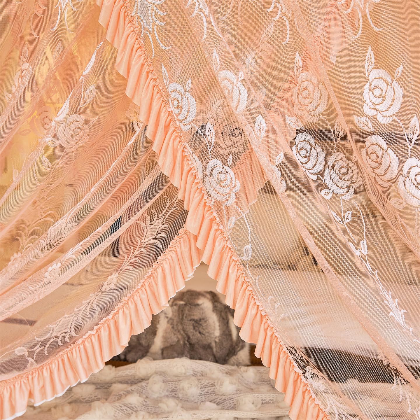 Mengersi 4 Corner Post Canopy Bed Curtains Bed Canopy Canopies Bow Cozy Drape Netting for Girls Adults Gift Gradient Mosquito Net for Bed Bedroom Decor (Queen, Orange)