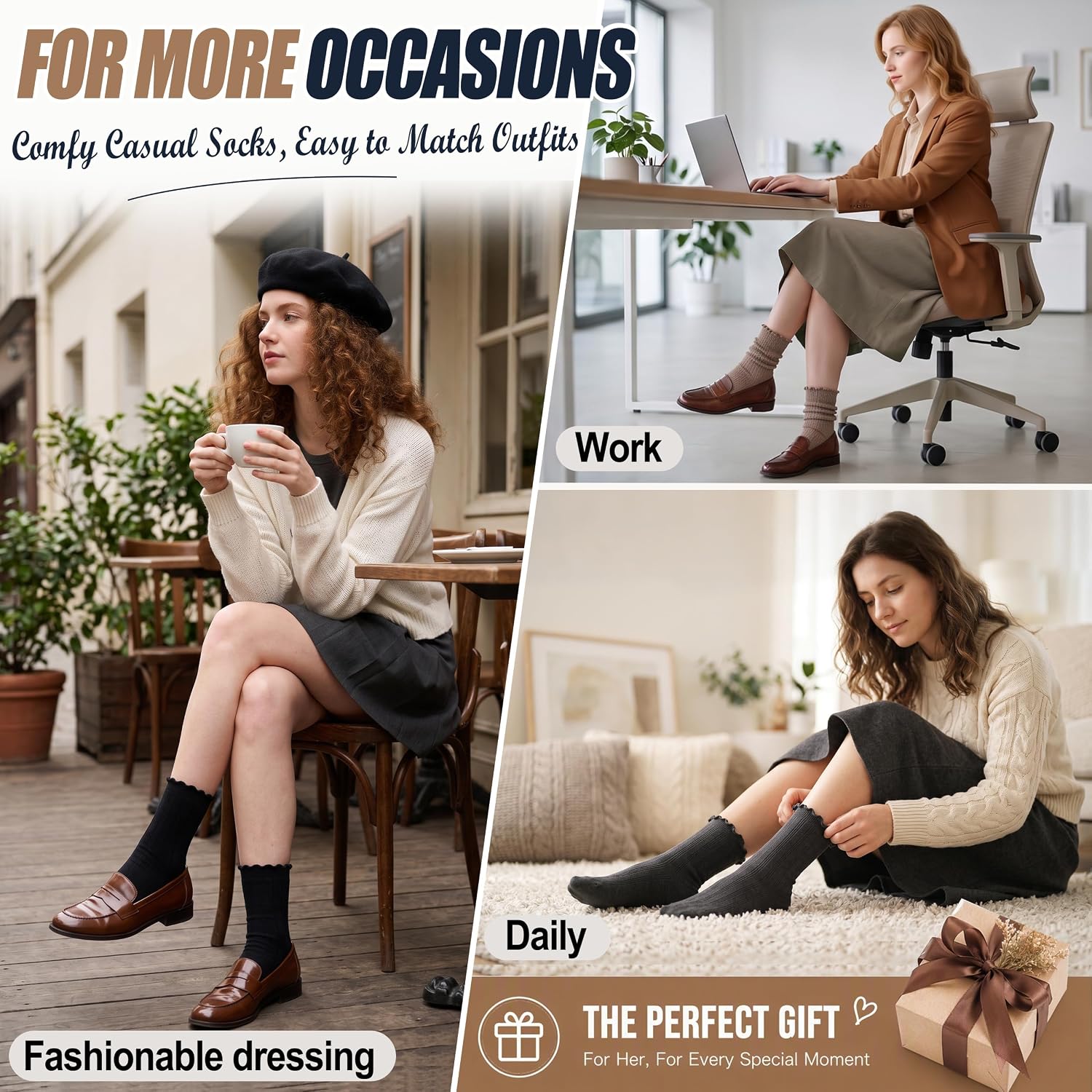 MOGGEI Thin Merino Wool Ruffle Boot Socks for Women image 2