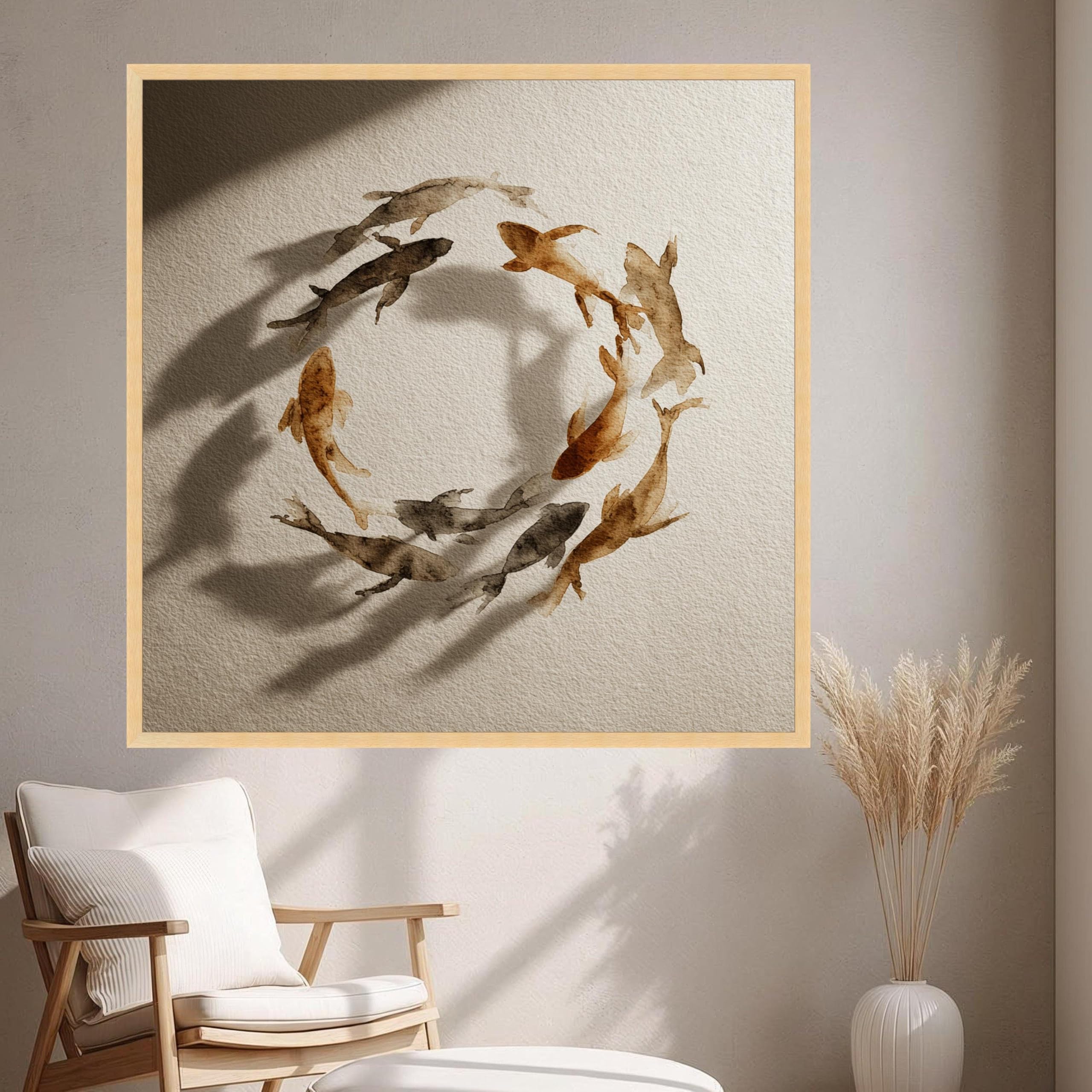 Toile circulaire carpes koï pour salon zen et déco asiatique - 8