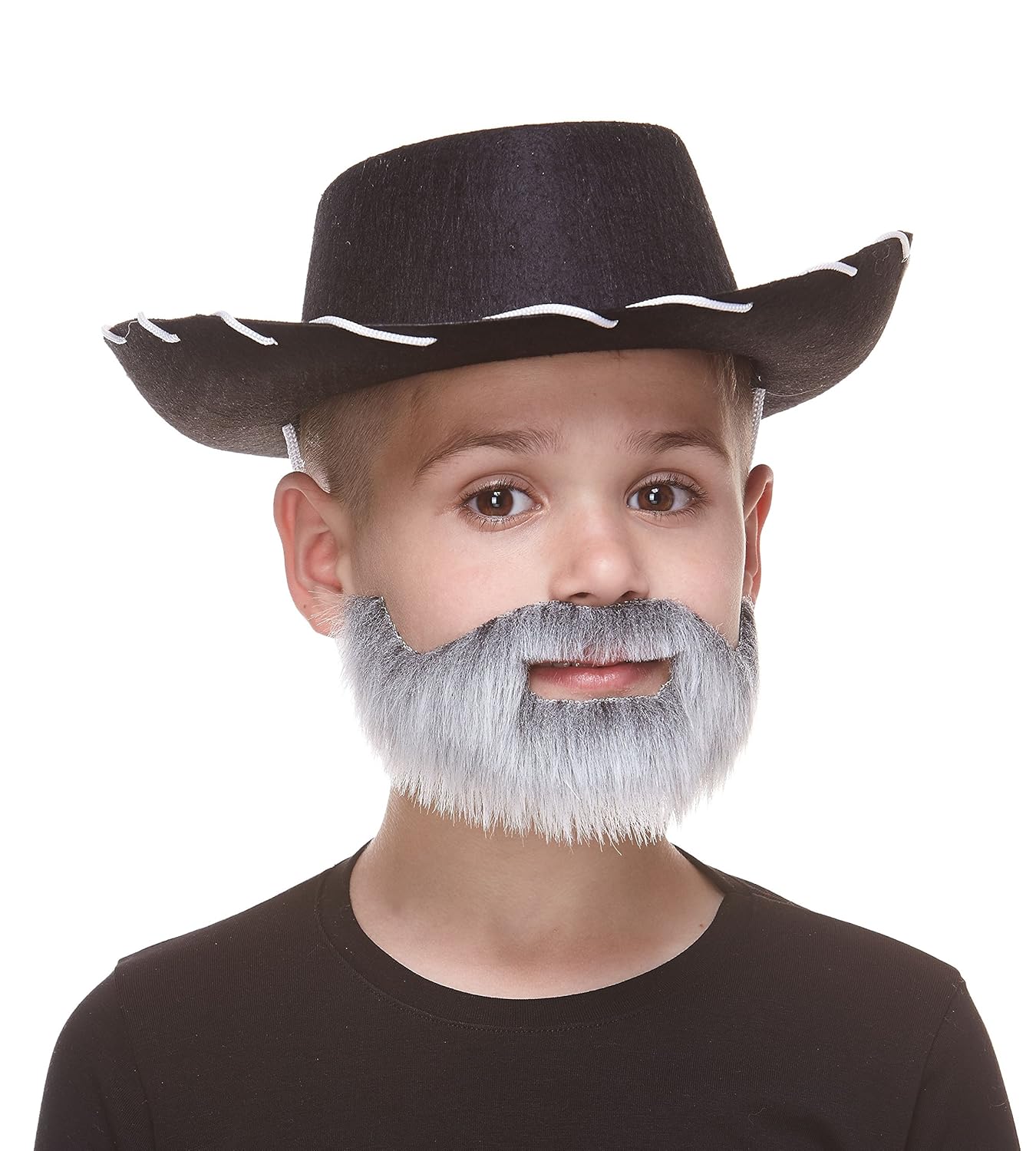 Mustaches Self Adhesive Short Boxed Fake Beard for Kids, Novelty, Small False Facial Hair, Costume Accessory for Children, Gray and White Color