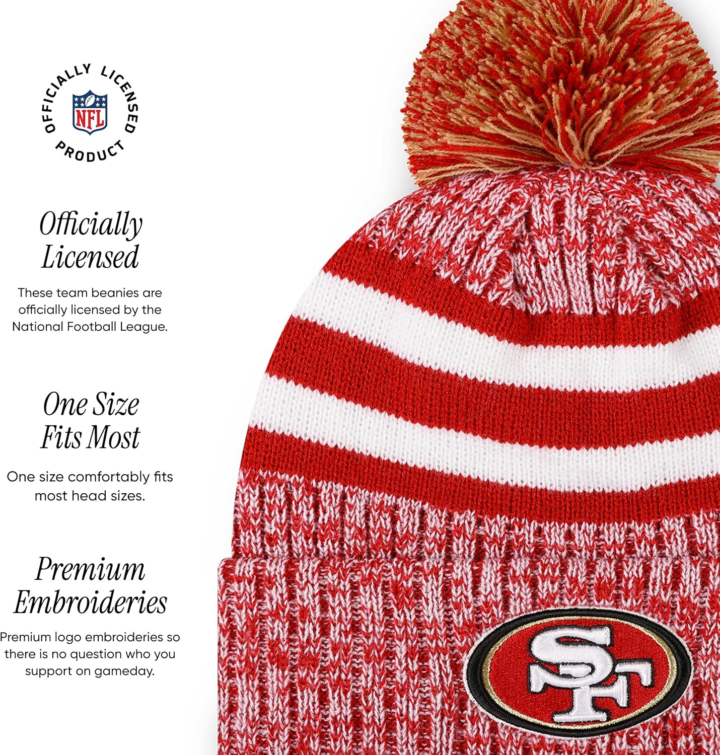 FOCO NFL Unisex-Adult NFL Team Logo Heather Stripe Pom Beanie Hat - Image 4