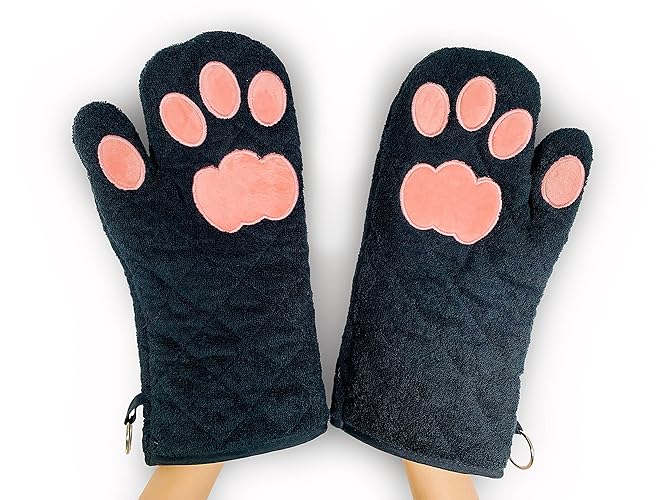 Cricket & Junebug Oven Mitts Cat Paws - Black & Pink - Black & Pink