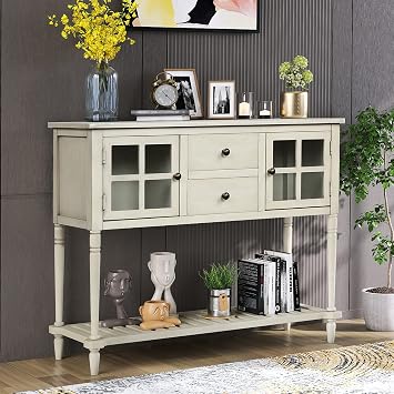 Baysitone Wood Console Sofa Table with Storage Drawers and Bottom Shelf, Storage Buffet Sideboard Cabinet for Kitchen/Entryway Side Table for Living Room Antique Grey