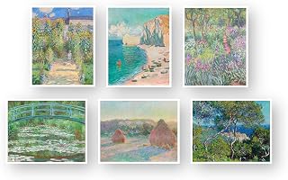 Classic Art Prints | Monet Paintings by Ink Inc. | Impressionist Master Painters Wall Decor | Waterlilies Sunflowers Ocean | Set of 6 8x10 Unframed