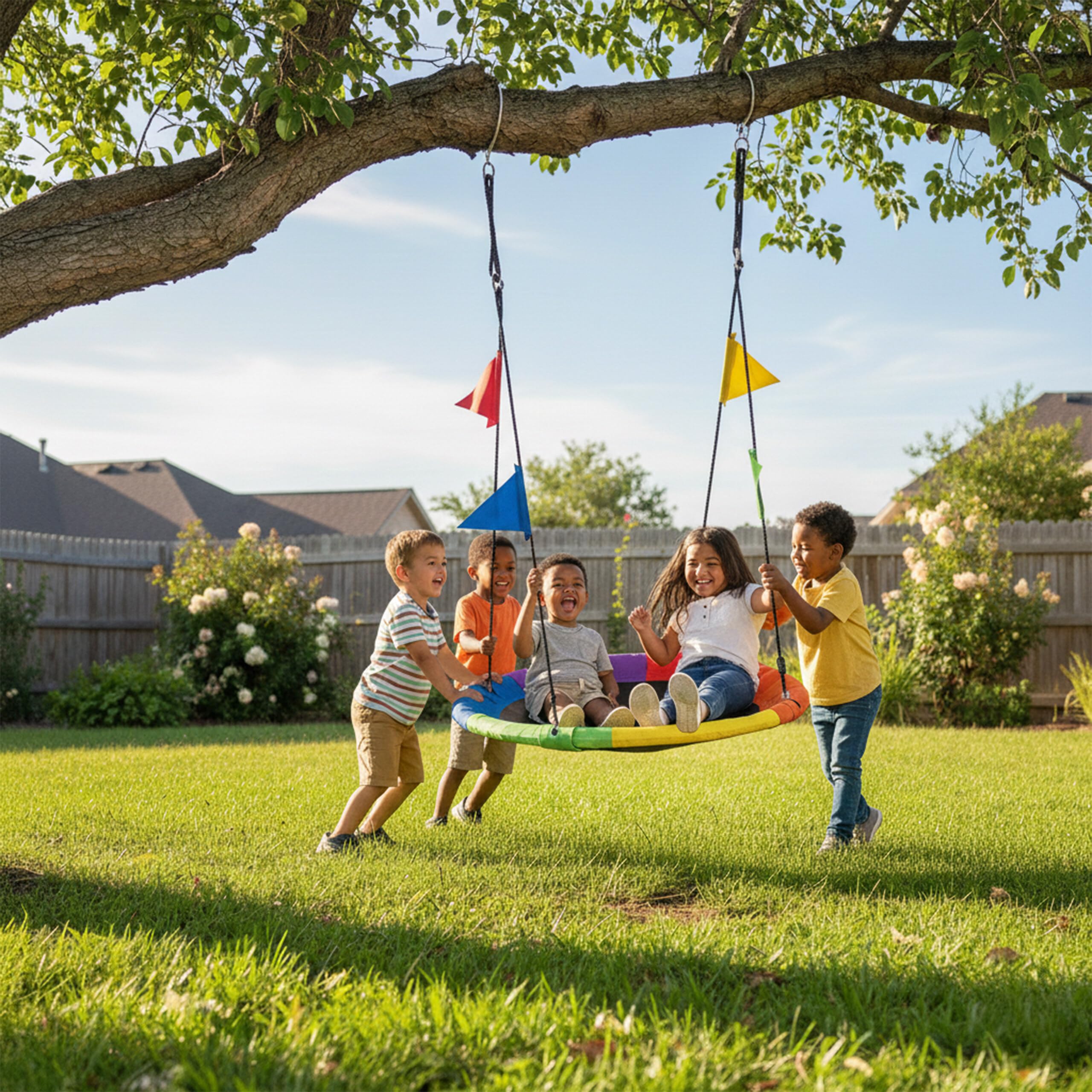 Relaxdays Altalena Nido Suspesa Rotonda Regolabile per Bambini, Ø 100 cm, Max 100 kg, Multicolore