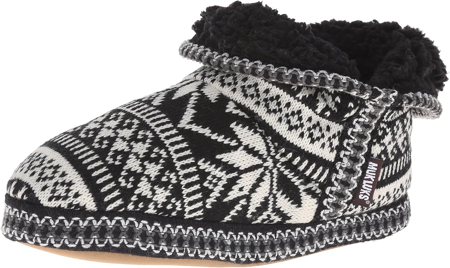 Muk Luks Women's Amira Short Slipper Bootie, Black/White, L (9/10)