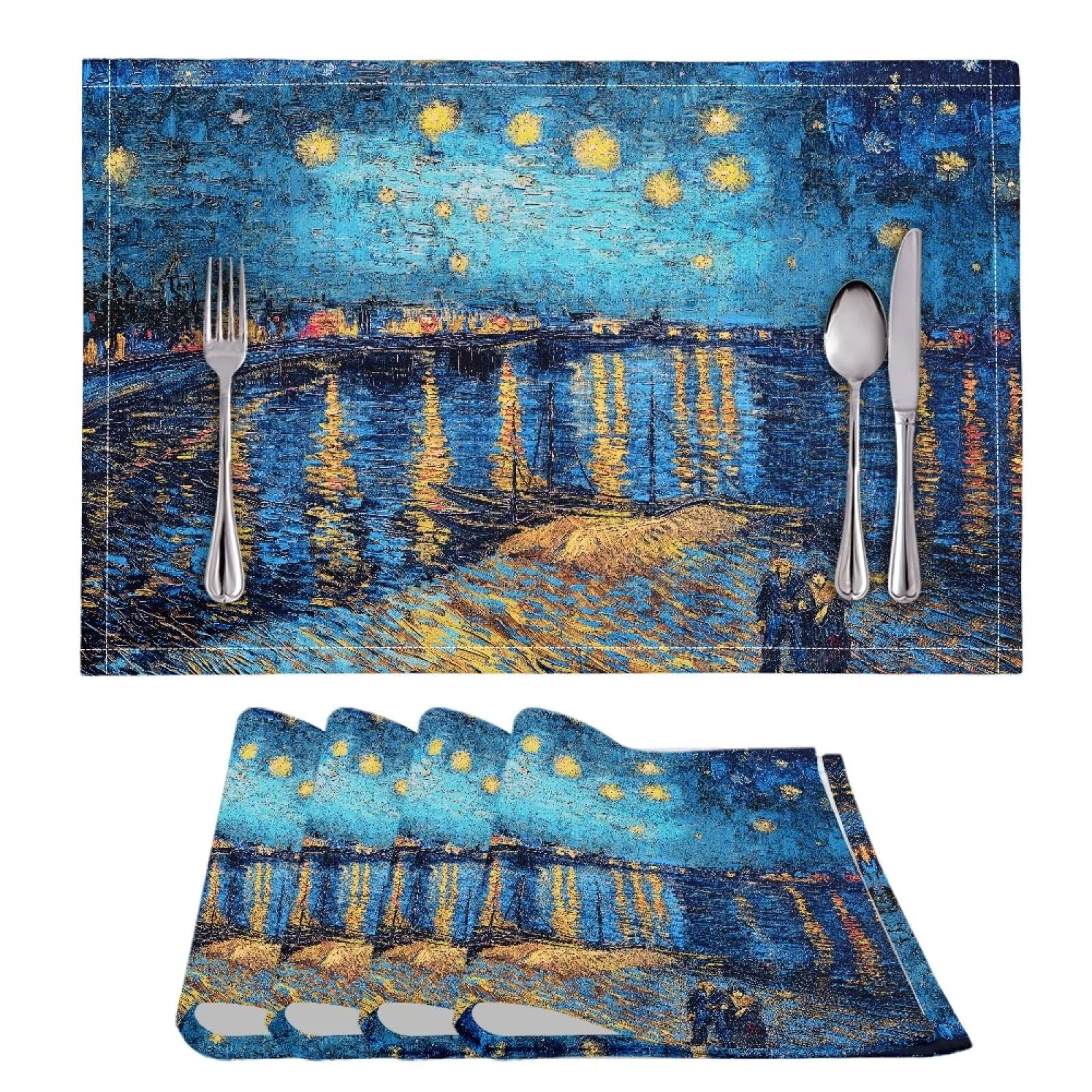 Urndoeng Place Mats Indoor Set of 4,Table Placemats,Dining Table Set,Table Placemats,Starry Night Placemat,Starry Night Table Mats,C-Starry Night Print 4pc