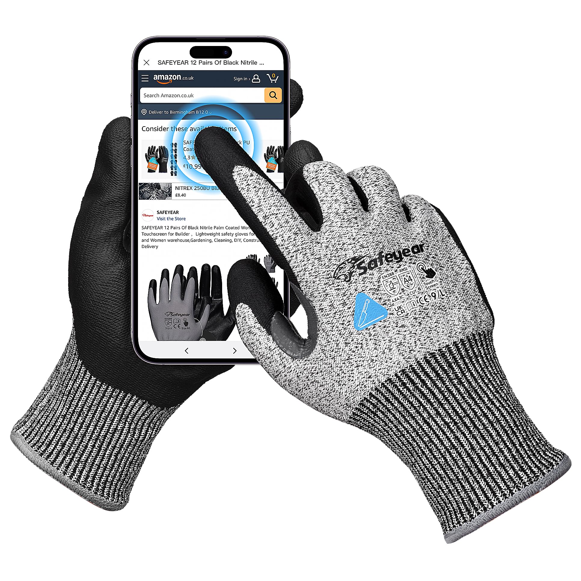 Safeyer clase 5 guantes de trabajo a prueba de Corte para hombres y mujeres, guantes de Seguridad antideslizantes para adultos, guantes de maquinaria pesada blid, granja forestal, construcción