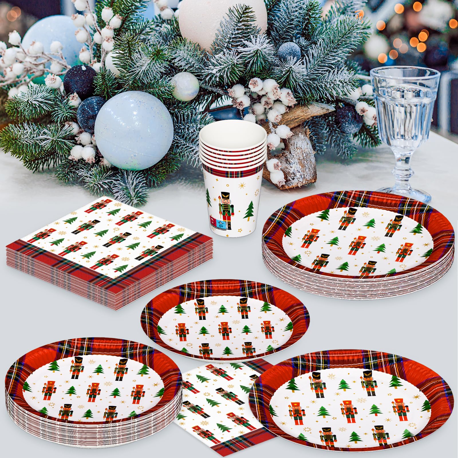 Set Stoviglie Di Natale Per 24 Persone - 96 Pezzi Con Piatti, Bicchieri, Tovaglioli, Motivi Natalizi, Per Feste E Cenone