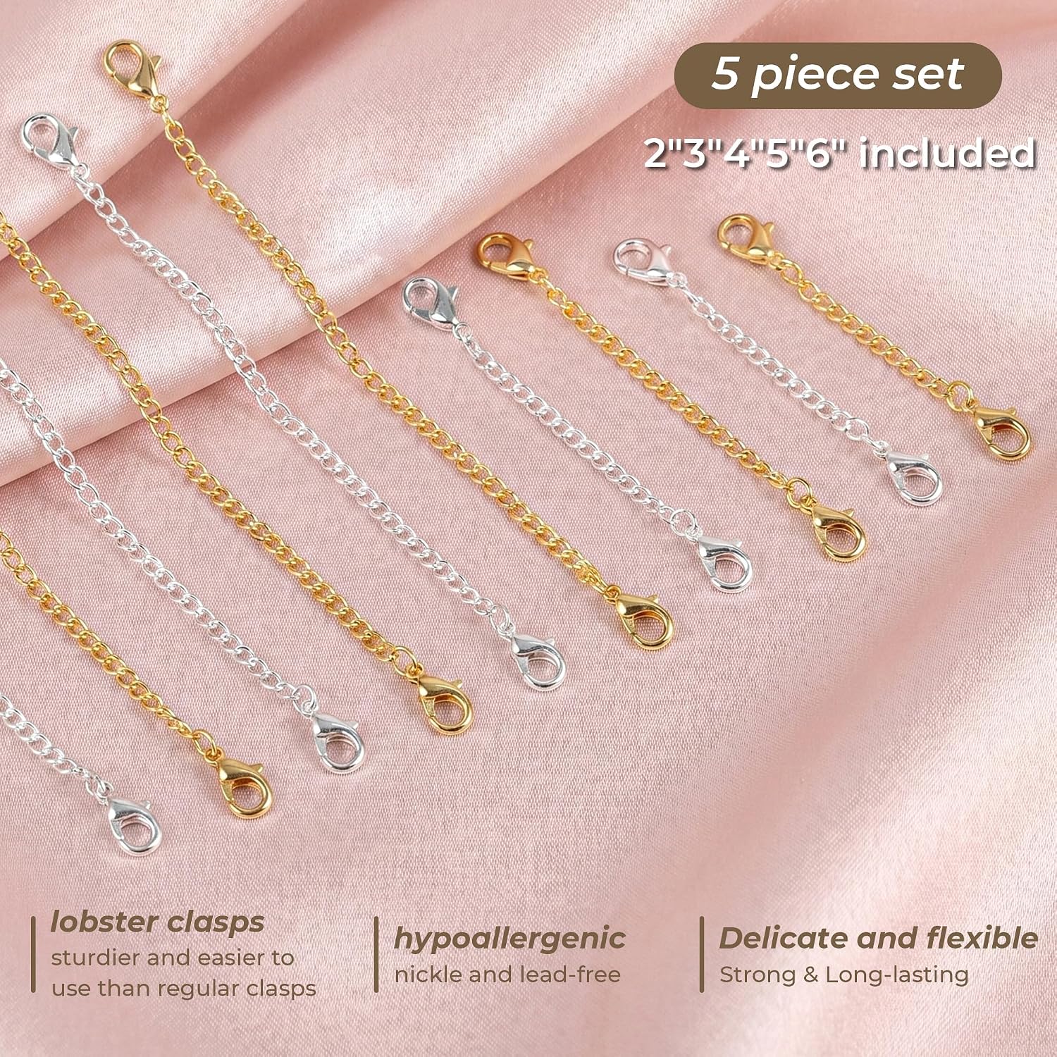 FLOYEUML 18K Gold and Silver Plated Necklace Extenders for Necklaces, 10 Pcs 2", 3", 4", 5", 6" Delicate Necklace Extender Necklaces Chain Set for Women Jewelry Making
