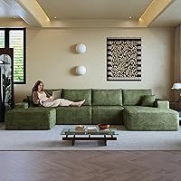 Vista 39 de Sofás modulares de 108 pulgadas para sala de estar, sofá moderno en forma de L, sofá tapizado sin estructura, asiento profundo, con diván, marrón