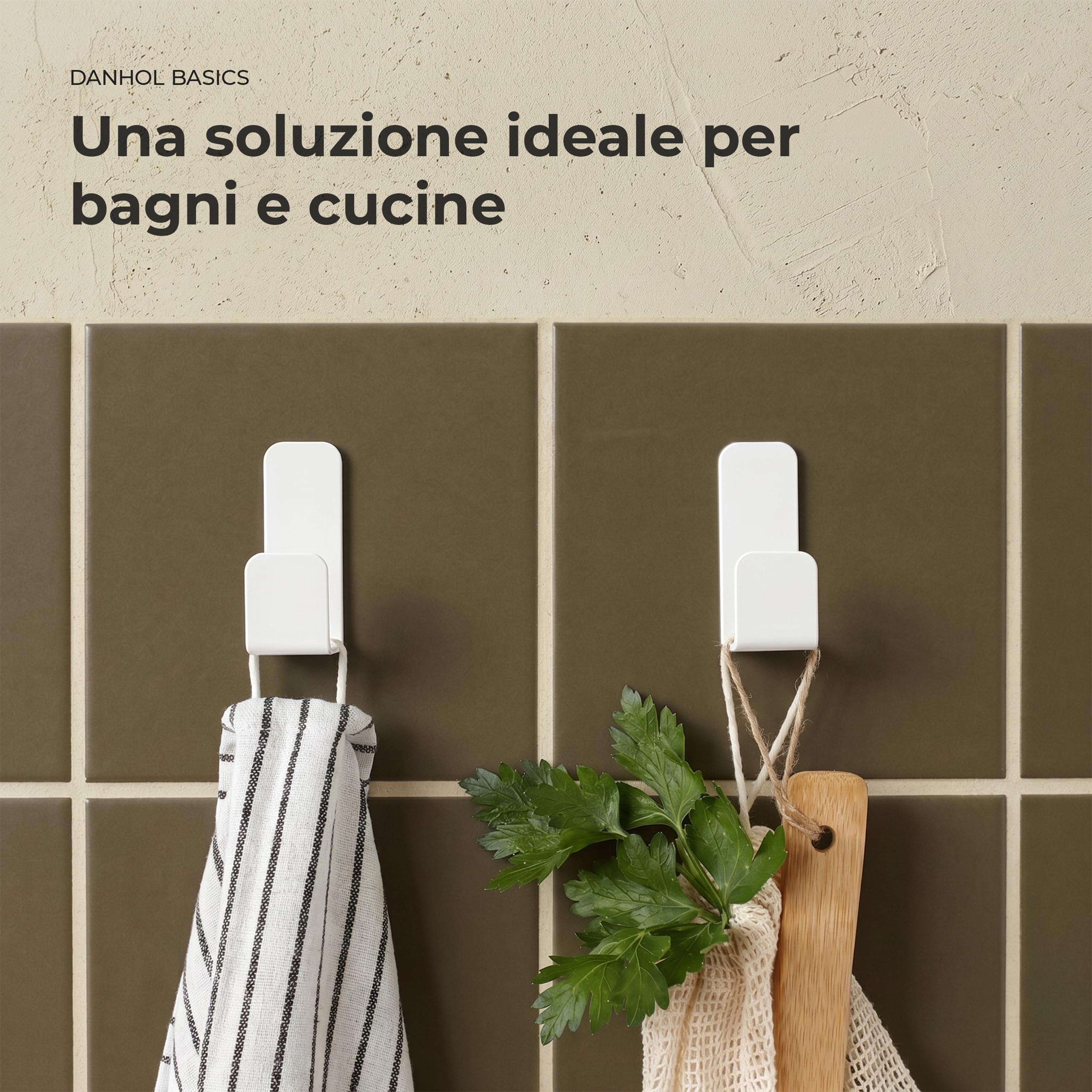 Set 4 Ganci Adesivi Bagno | Appendi Accappatoio Bagno Adesivo | Appendi Strofinacci Cucina | Ganci per Asciugamani Bagno | Appendi Asciugamani Bagno Adesivo Bianco