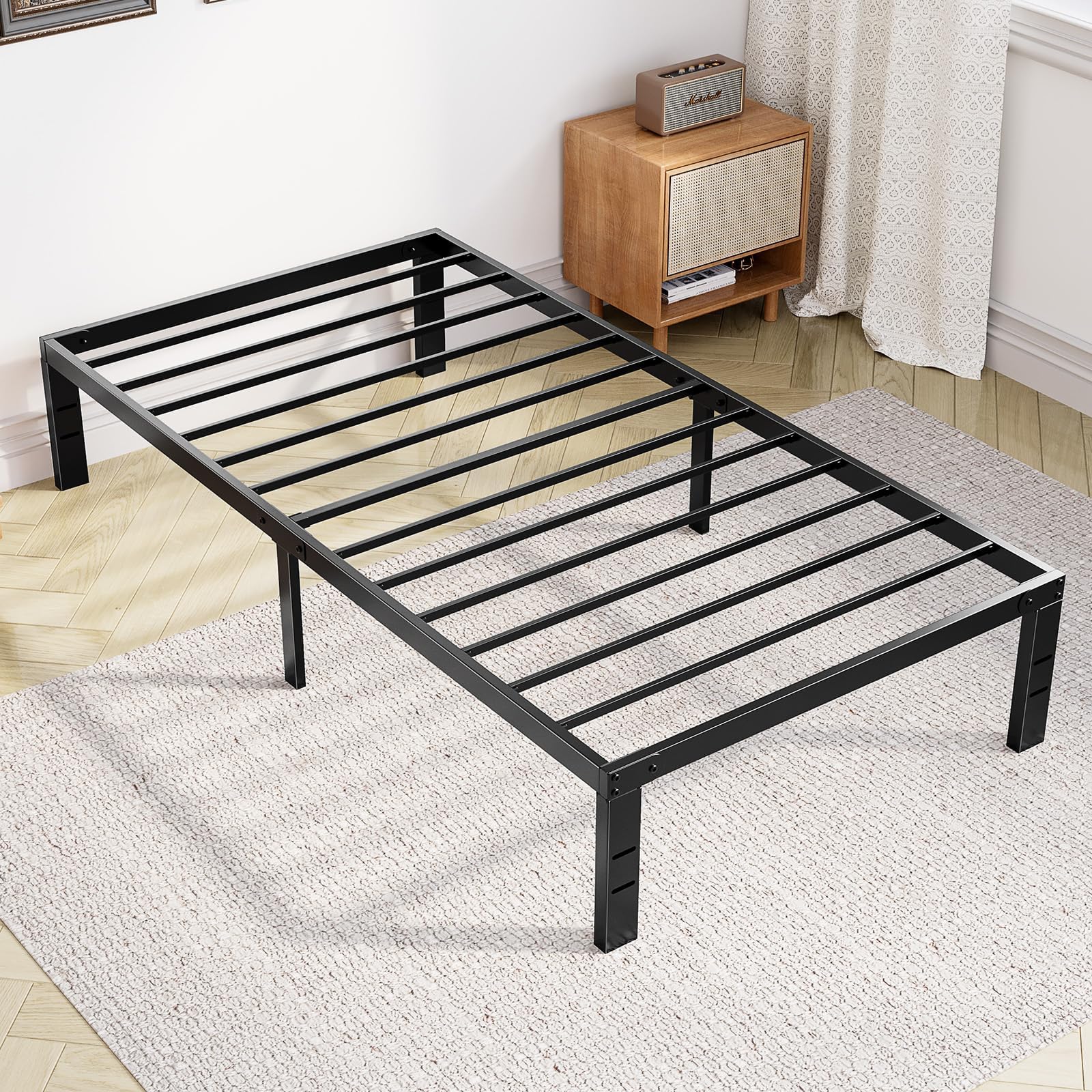 Sweetcrispy Twin Bed Frame - Heavy Duty Metal Platform Bed Frames Twin Size with Storage Space Under Frame, No Box Spring Needed, 14 Inches, Sturdy Steel Slat Support