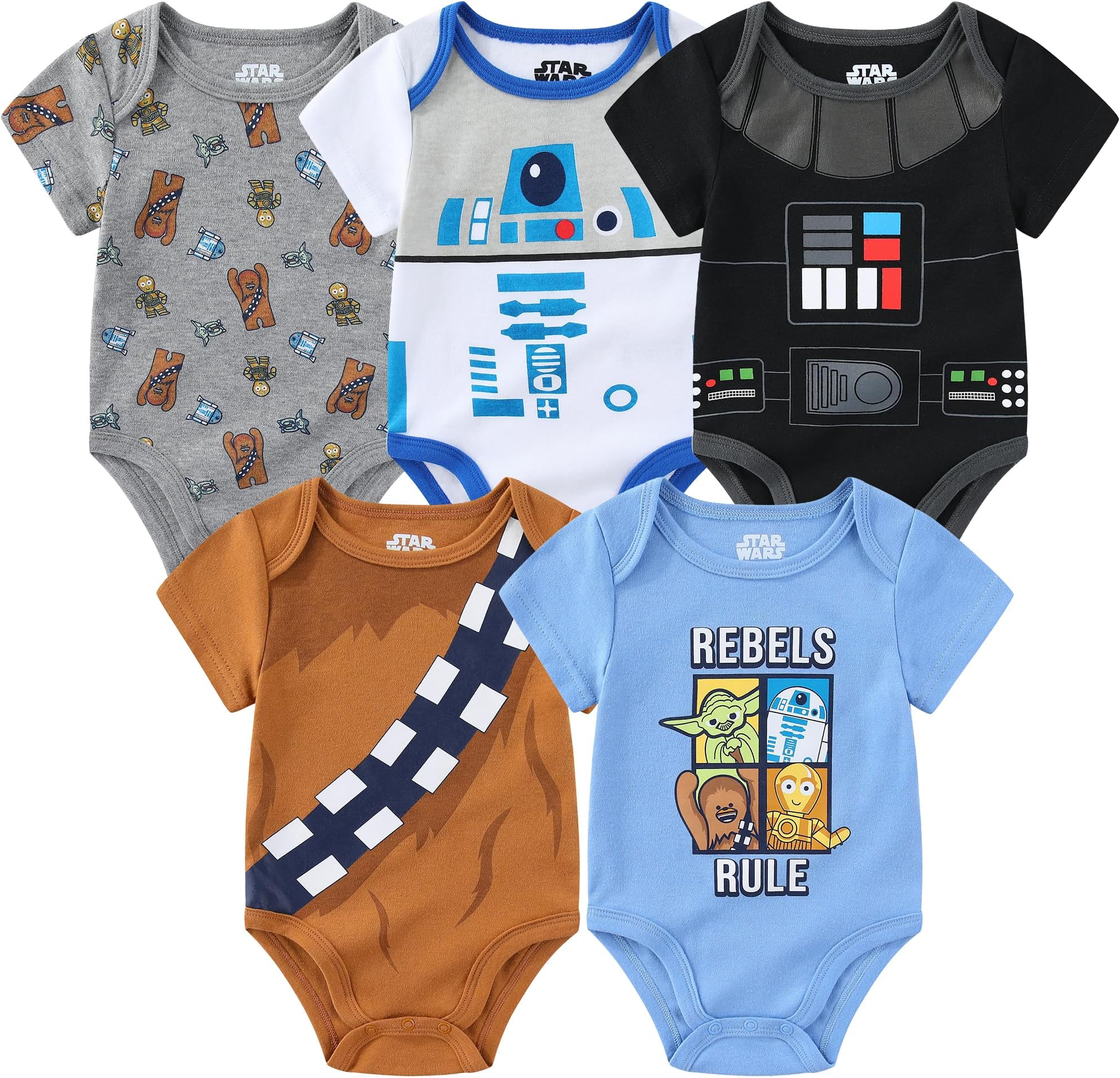 Grogu Baby Boys 5 Pack Bodysuit Creeper Set for Infants