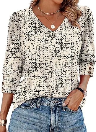 Women's 3/4 Sleeve V-Neck Blouse with Buttons - Casual Summer Top