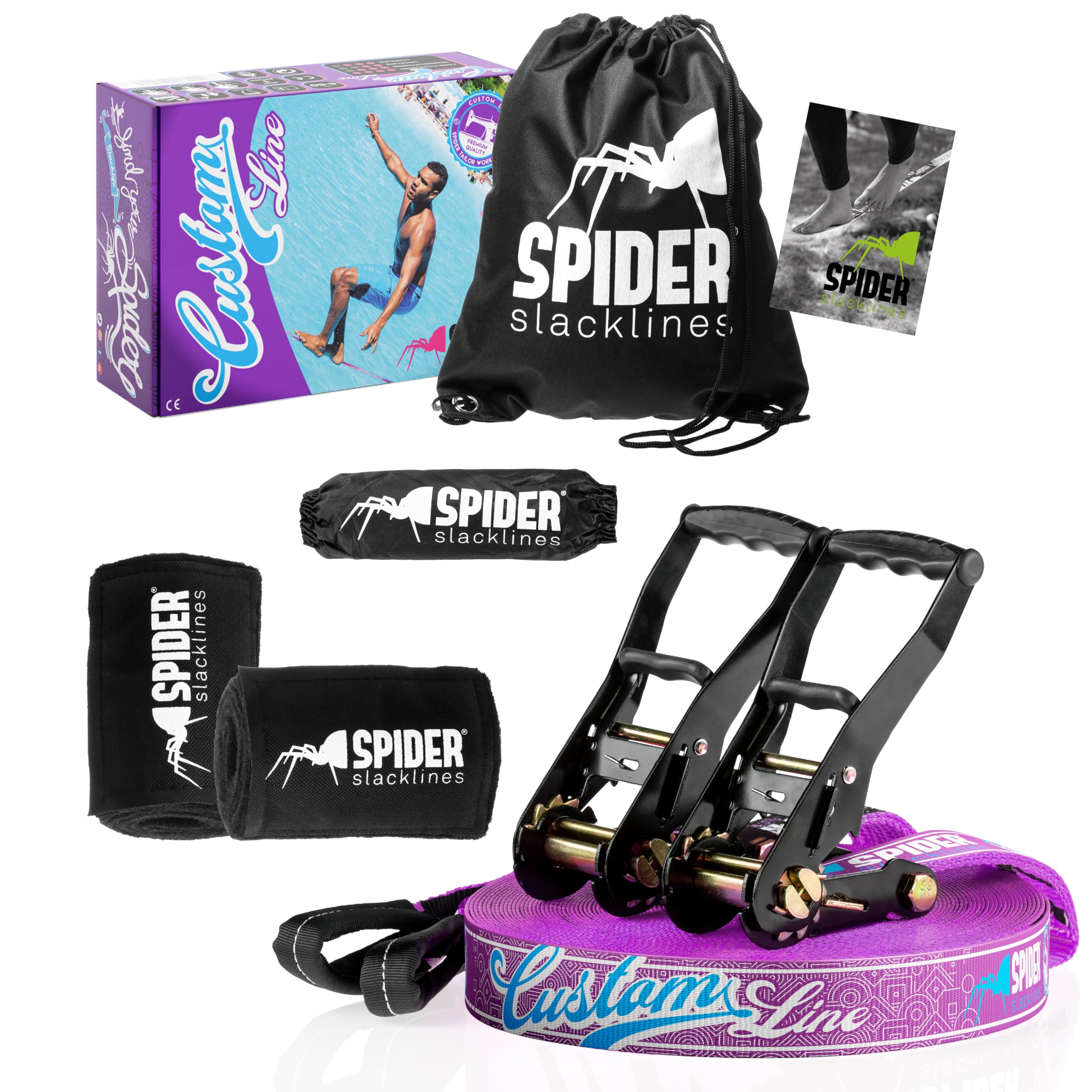 SPIDER SLACKLINE TKSA5 - Kit Slackline Custom for Beginners and Experienced Slackliners - Complete webbing Set - Length 35m with 2xRatchets