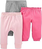 Carter's Baby Girls 3-Pack Super Soft Cotton Pants - Versatile Elastic Waistband for Comfy Outfits