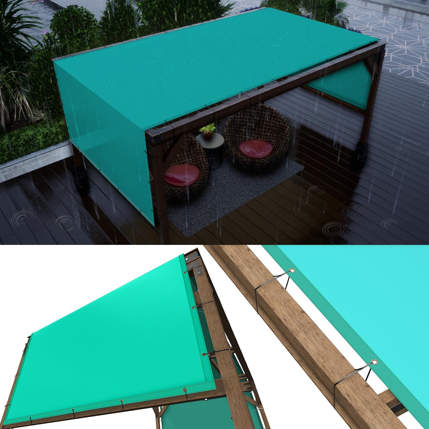 ColourTree 11' x 21' Turquoise Waterproof Pergola Sun Shade Canopy Replacement Cover UPF50, Commercial Grade 260 GSM Cloth for Outdoor Patio, Garden, Deck, Backyard (We Make Custom Size)
