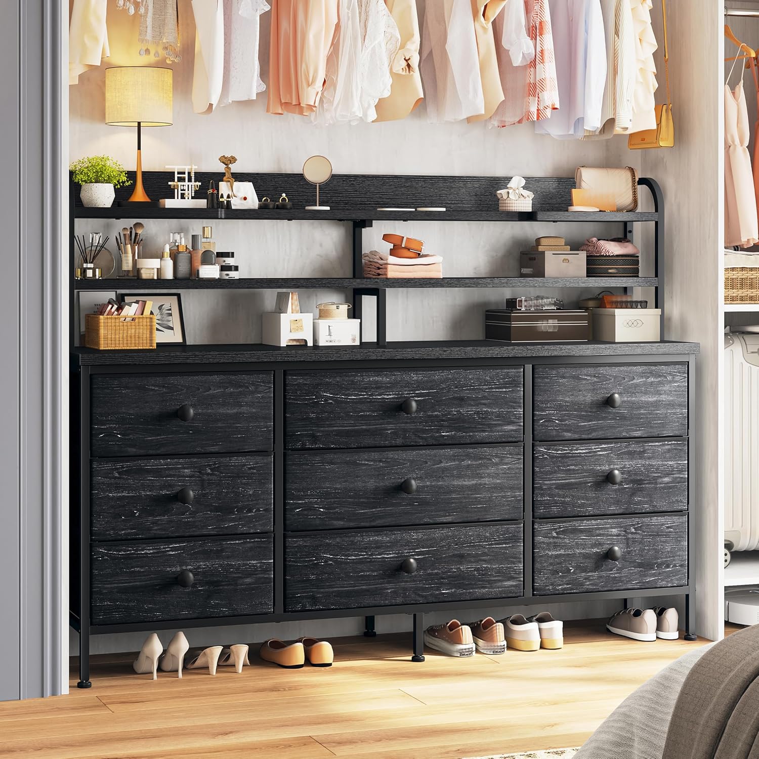 Optional installation of drawers, with and without fabric drawers