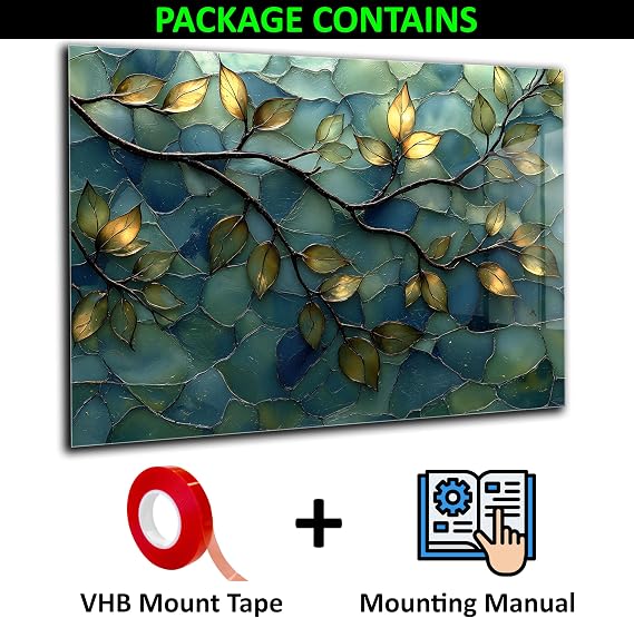 Tempered Glass Backsplash for Kitchen - Easy to Clean Behind Stove Backsplash Protector for Wall - Heat and Scratch Resistant Backsplash for Stove - Branch and Leaves Design