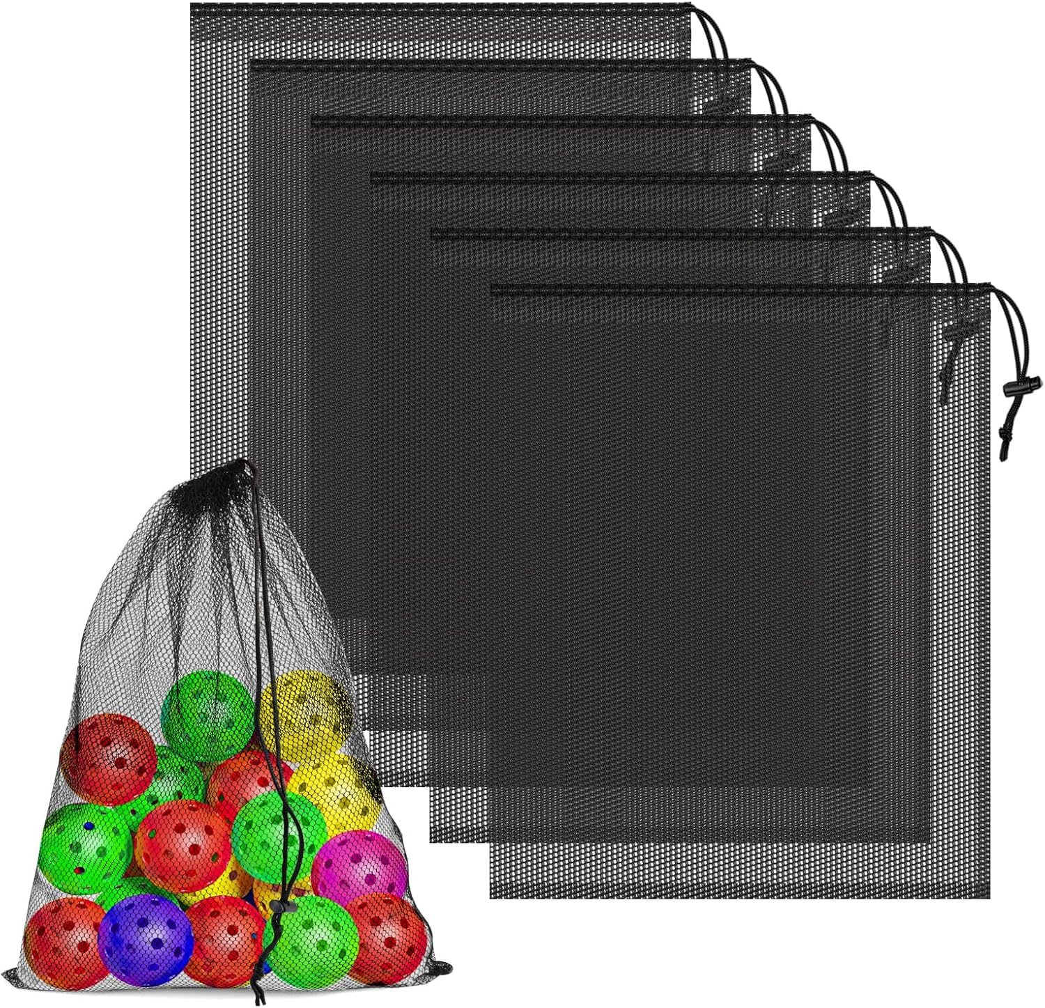 Fitcozi Mesh Drawstring Bags – 6 Pack (14x17 Inch) with Locking Cord | Heavy Duty Breathable Mesh Storage Bags for Gym Gear, Balls, Beach Toys, Laundry & Travel Organization – Black-image-27