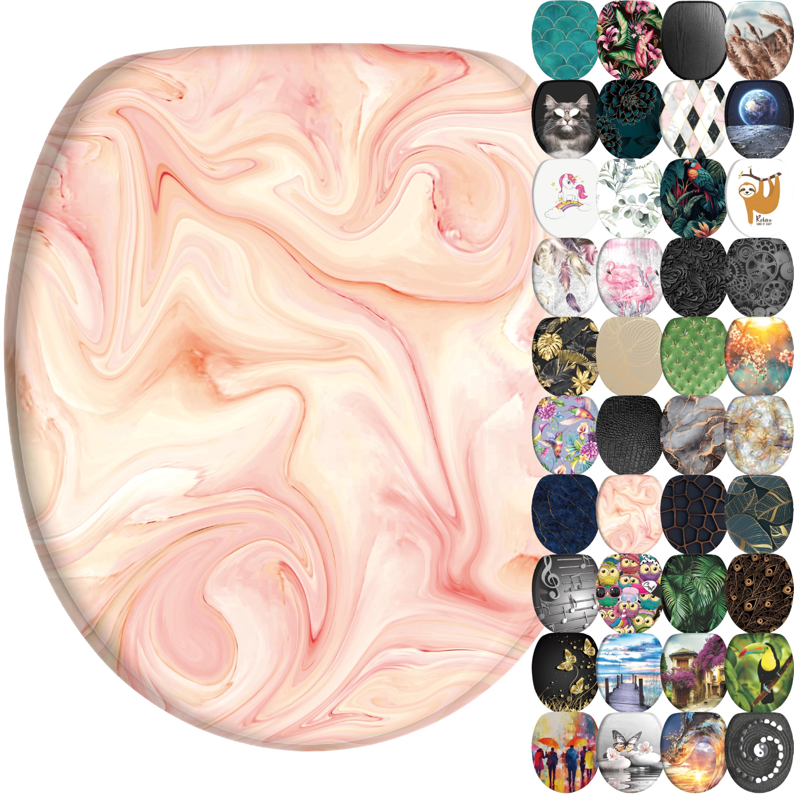 Sanilo Marble Pink Soft Close Toilet Seat, Wide Choice Of Marble Toilet Seats, Stable Hinges, Easy To Mount (Marble Pink)