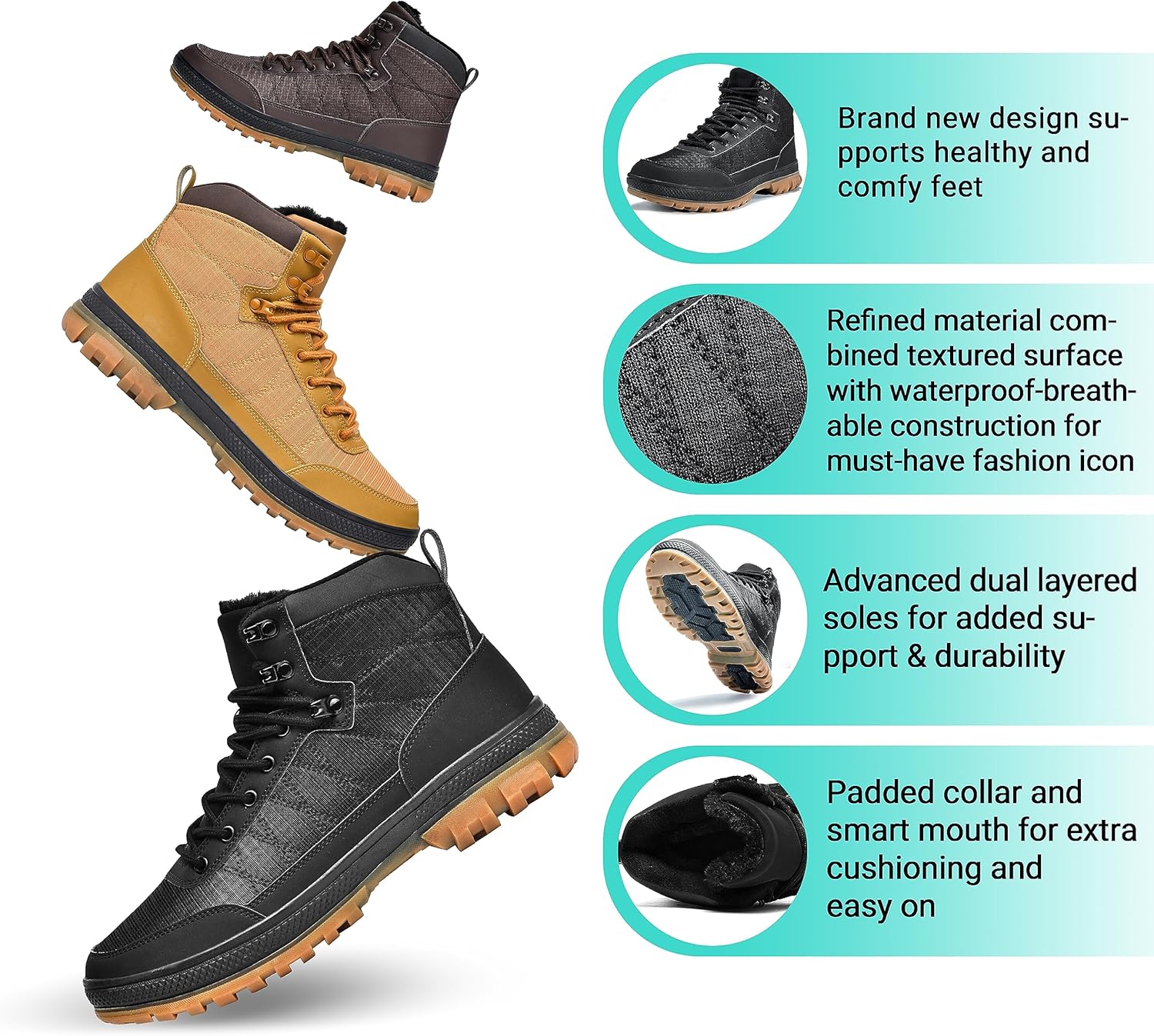 Wondamo Men's Snow Boots Lightweight Waterproof Winter Boots Fur Lined Anti-slip Cold Weather Shoes - Image 3