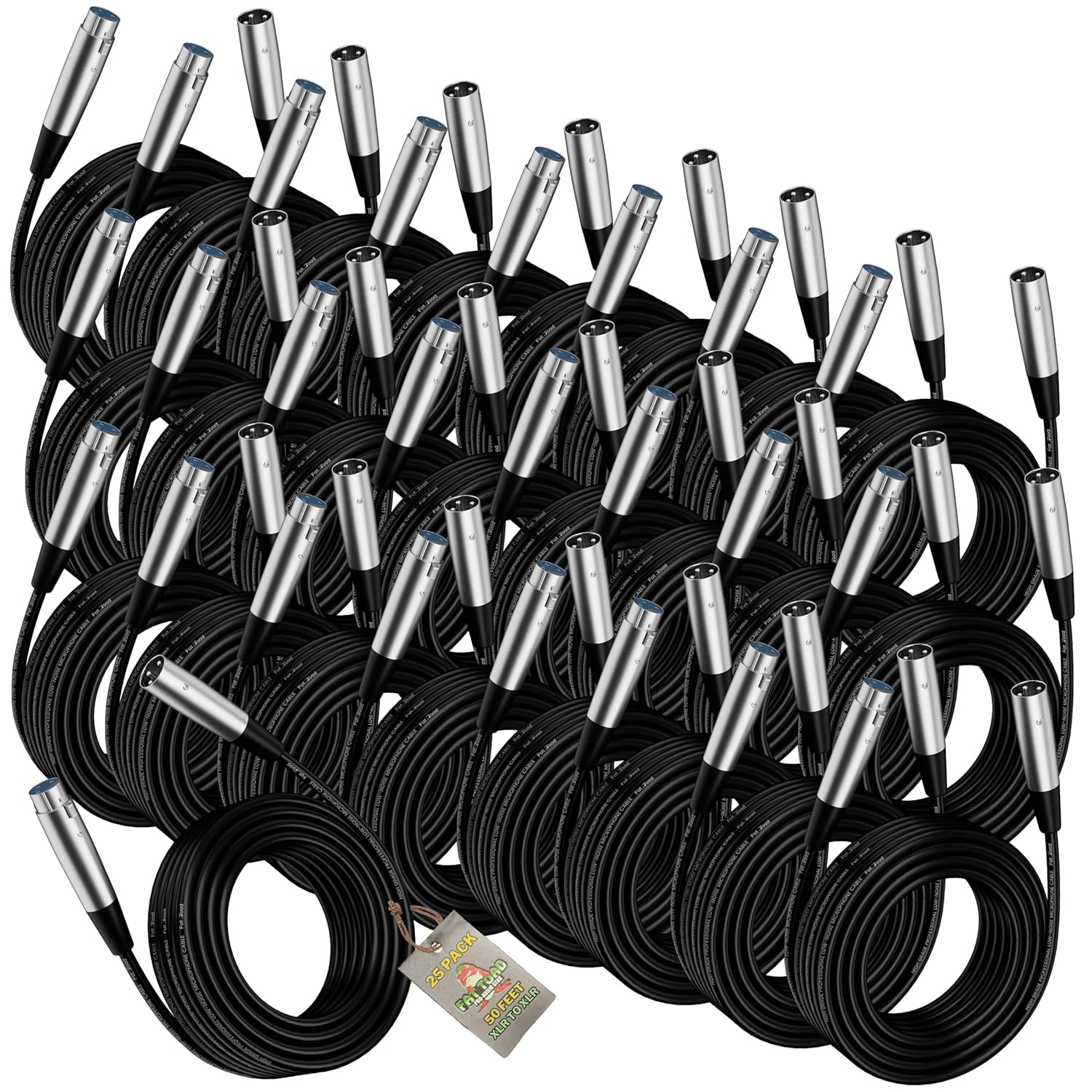 Fat Toad 20ft XLR Microphone Cables (ShieldedPRO X Series) 24 Pack – Balanced Lo-Z Mic Audio Cords, 24 AWG Wire Shielded for Studio, Mixer, DMX Use