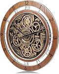 Lafocuse Real Moving Horloge murale de vitesse Brown Vintage, 21 Inch Steampunk Horloges de vitesse avec chiffres arabes et romains, ferme en bois industriel grand mur Horloge pour salon Décor cuisine Maison