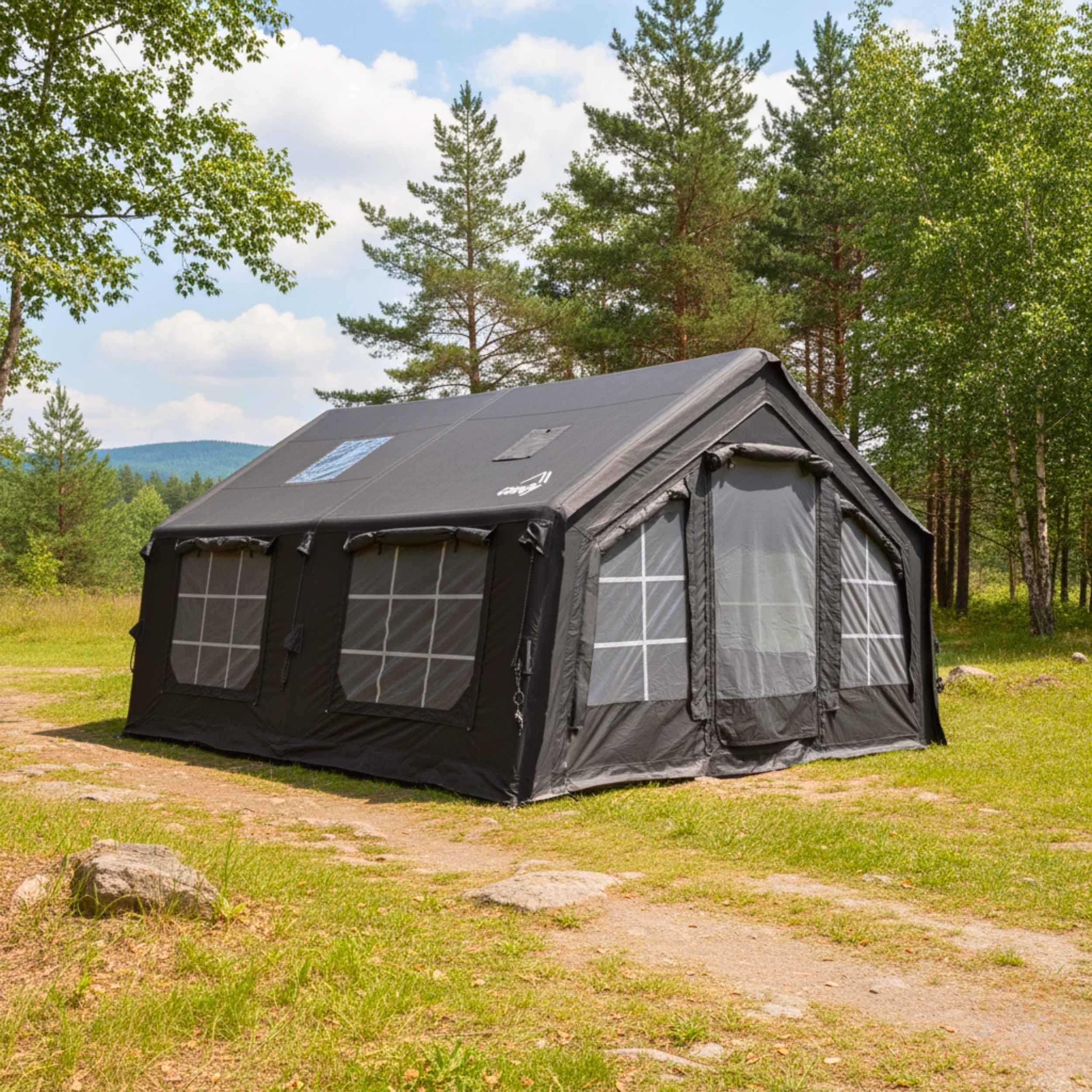 Coody Inflatable Canvas Camping Tents with Stove Jack – Premium Air Beam Family Glamping Tent, Breathable Cotton Canvas, Fast Setup Air Tent with Pump