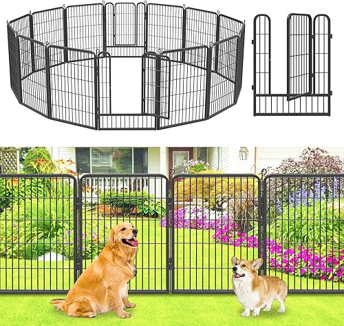 Valla de metal decorativa para jardín, barrera de animales, 32 pulgadas de alto x 30 pies de largo, 14 paneles de valla para patio, valla para