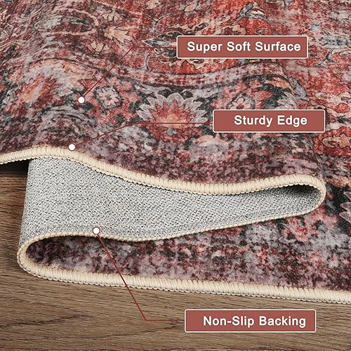 Miniatura 3 de LIVEBOX Alfombra de pasillo lavable de 2 x 6 pies, alfombra de cocina bohemia larga para entrada, alfombra gris vintage de pelo bajo para