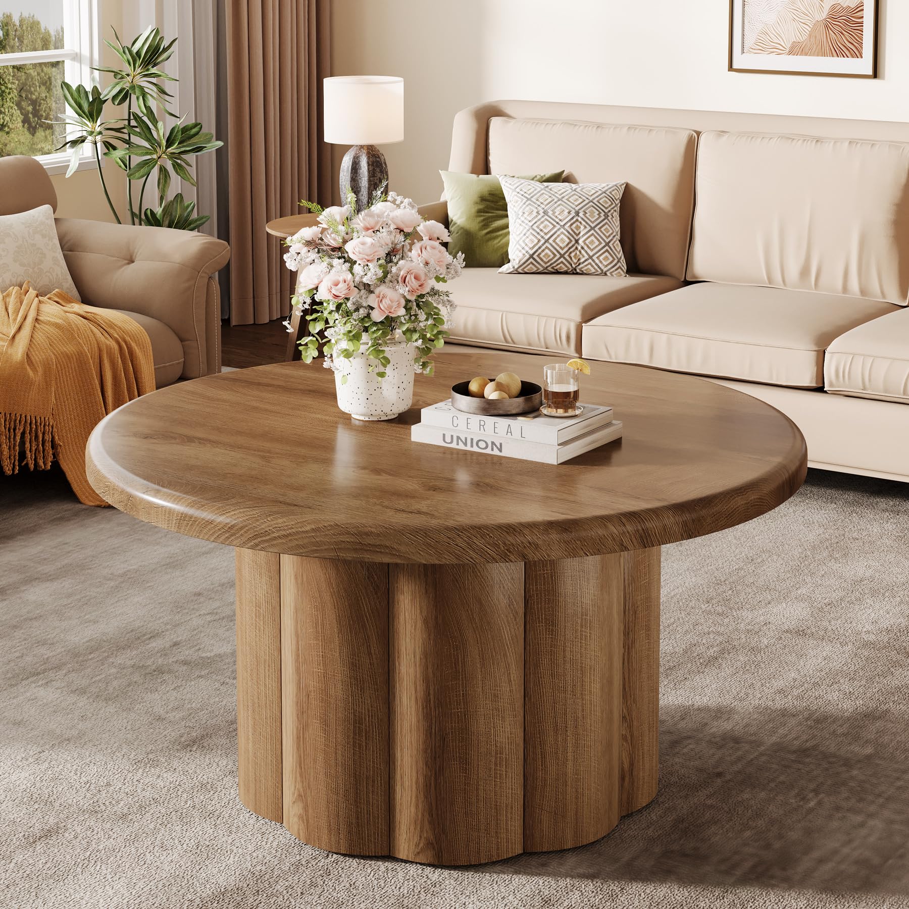 Tribesigns Rund Couchtisch, 80 cm Wohnzimmertisch, Sofatisch, Moderne hölzerne Akzent Beistelltisch Kaffeetisch für Wohnzimmer, Apartment & kleine Räume